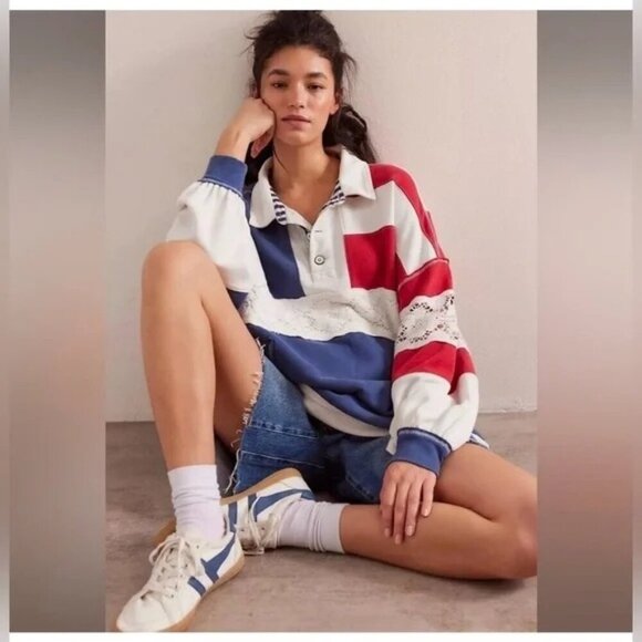 Free People Tops - Free People We the Free American Dream Polo Pullover Size XL Oversized